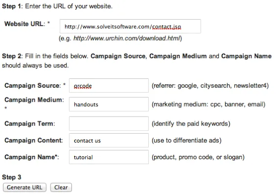 Displays Google's URL Builder Tool Form