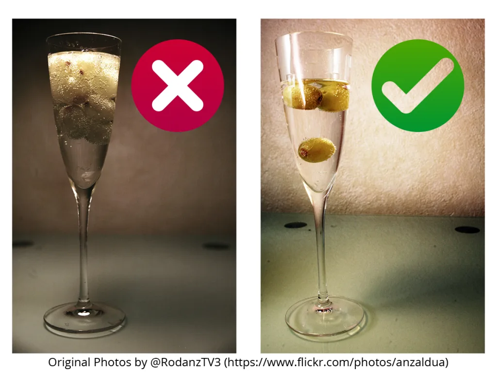 Comparison between two glasses, one with 12 grapes and the other with three.